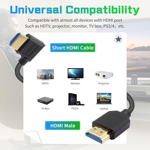 Duttek 8K كابل HDMI قصير 1FT/30 سم، كابل HDMI قصير 90 درجة ذكر إلى ذكر، زاوية سفلية عالية السرعة HDMI 2.1 محول كابل موصل يدعم 8k@60HZ، للكاميرا، PS5، Xbox Series X/S، RTX4080/4090 in Kuwait