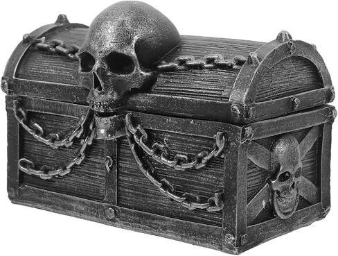 LOGOFUN Skull Treasure Chest Resin Jewelry Storage Box Halloween Desktop Organizer for Trinkets Keepsakes Decoration - Silver Black 12x7x8.5cm in Saudi Arabia