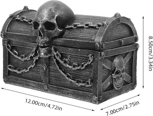 LOGOFUN Skull Treasure Chest Resin Jewelry Storage Box Halloween Desktop Organizer for Trinkets Keepsakes Decoration - Silver Black 12x7x8.5cm in Saudi Arabia