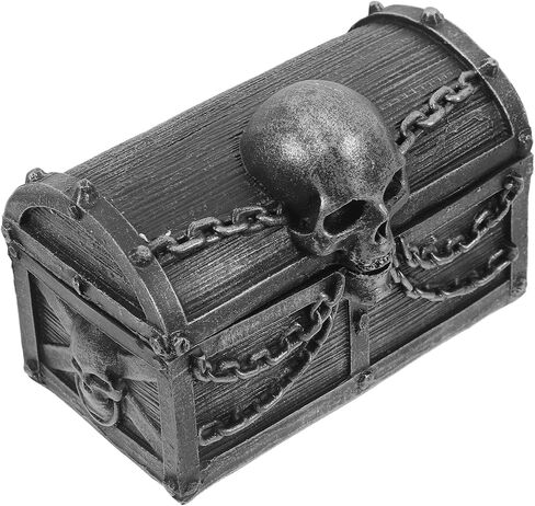 LOGOFUN Skull Treasure Chest Resin Jewelry Storage Box Halloween Desktop Organizer for Trinkets Keepsakes Decoration - Silver Black 12x7x8.5cm in Saudi Arabia