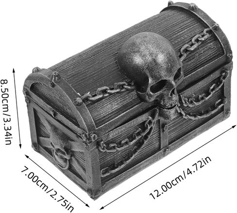 LOGOFUN Skull Treasure Chest Resin Jewelry Storage Box Halloween Desktop Organizer for Trinkets Keepsakes Decoration - Silver Black 12x7x8.5cm in Saudi Arabia