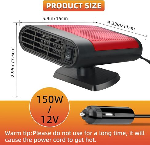 Car Heater,12V Portable Car Heater Car Heater That Plugs into Cigarette Lighter Windshield Defogger and Defroster for All Kinds of 12V Vehicle (Red Black) in Saudi Arabia