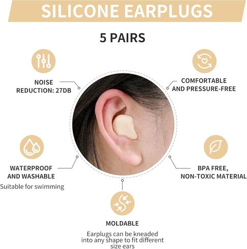 LYSIAN Soft Moldable Silicone Earplugs for Sleep, 5 Pairs, SNR 27dB Noise Cancelling Sleeping Ear Plugs for Swimming, Travel, Snoring(Blue) in Kuwait