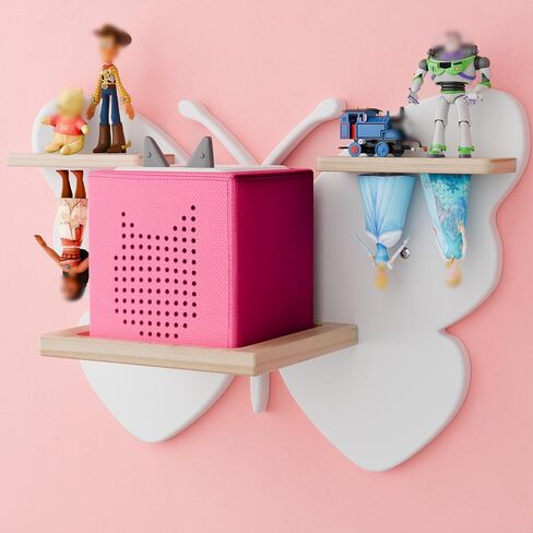Butterfly Tonie Shelf for Tonie and Tonie Box - White Magnetic Tonie Wooden Floating Shelf for Tonie Storage, Cute Tonie Wall Shelf for 8-12 Tonie Figures,Tonie Box Shelf Wall Mounted for Kids in Saudi Arabia