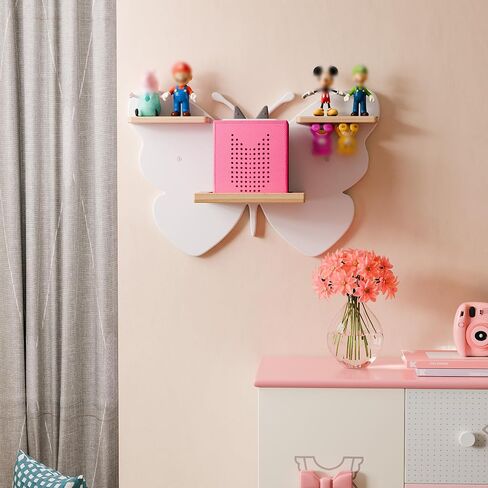 Butterfly Tonie Shelf for Tonie and Tonie Box - White Magnetic Tonie Wooden Floating Shelf for Tonie Storage, Cute Tonie Wall Shelf for 8-12 Tonie Figures,Tonie Box Shelf Wall Mounted for Kids in Saudi Arabia