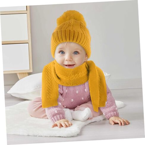 PartyKindom Hat Scarf Winter Hat Thick Knit Beanie Hat Winter Neckerchief Pom Hat Fluffy Warm Neckerchief Beanies in Saudi Arabia