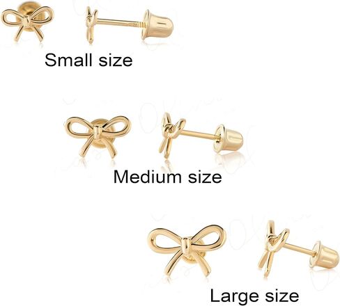 Olivia's Collection 14k White or Yellow or Rose Solid Gold Bow Screw Back Stud Earrings. in Saudi Arabia
