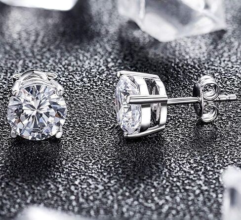 925 Sterling Silver Stud Earrings for Unisex, Stud Earring with 5A+ Cubic Zirconia Hypoallergenic Earrings for Women Men 4MM-8MM in Saudi Arabia