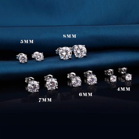925 Sterling Silver Stud Earrings for Unisex, Stud Earring with 5A+ Cubic Zirconia Hypoallergenic Earrings for Women Men 4MM-8MM in Saudi Arabia