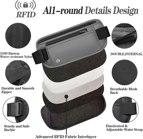 Gray Hidden Money Belt for Travel for Men, Waist Wallet Anti Theft, RFID Passport Holder For Travel Men Or Women, Money Pouch, RFID Passport Holder in Saudi Arabia