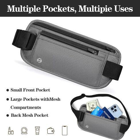 Gray Hidden Money Belt for Travel for Men, Waist Wallet Anti Theft, RFID Passport Holder For Travel Men Or Women, Money Pouch, RFID Passport Holder in Saudi Arabia