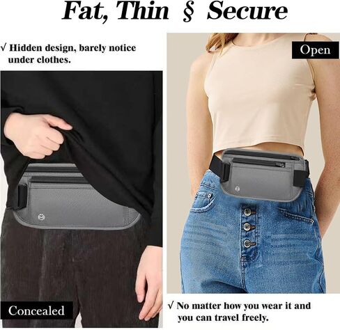 Gray Hidden Money Belt for Travel for Men, Waist Wallet Anti Theft, RFID Passport Holder For Travel Men Or Women, Money Pouch, RFID Passport Holder in Saudi Arabia