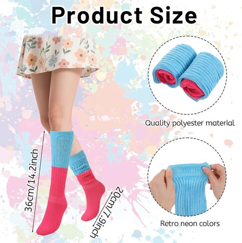 مجموعة فاني نيون راف فاني من الثمانينيات مع جوارب كومة ملونة، وحزم خصر بحزام ريترو للنساء والرجال، وإكسسوارات الثمانينيات بالإضافة إلى حقيبة حزام بحجم كبير للسفر والحفلات التنكرية والعطلات والحفلات in Kuwait