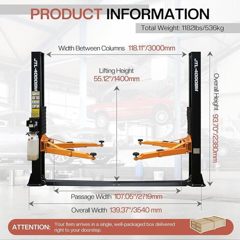 Jocisland 2 Post Car Lift سعة 10000 رطل، رفع السيارات بأذرع فولاذية معززة، قفل أمان تلقائي وأنابيب تمديد، رفع المركبات الثقيلة للمرآب أو ورشة العمل in Kuwait