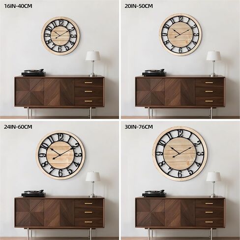 LEIKE 20 Inch Large Wall Clock - Rustic Wooden Silent Non-Ticking Wall Clock with Black Metal Frame, Vintage Farmhouse Decorative for Living Room, Bedroom, Kitchen - Arabic Numerals, Modern Design in Kuwait