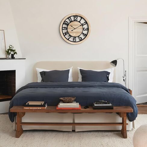 LEIKE 20 Inch Large Wall Clock - Rustic Wooden Silent Non-Ticking Wall Clock with Black Metal Frame, Vintage Farmhouse Decorative for Living Room, Bedroom, Kitchen - Arabic Numerals, Modern Design in Kuwait