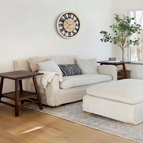 LEIKE 20 Inch Large Wall Clock - Rustic Wooden Silent Non-Ticking Wall Clock with Black Metal Frame, Vintage Farmhouse Decorative for Living Room, Bedroom, Kitchen - Arabic Numerals, Modern Design in Kuwait