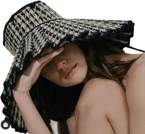 Women's Lorna Murray Hat Straw Reversible Pleated Sun Hat, Wide Brim Foldable Casual Outdoor Beach Hat Summer Sun Hat in Kuwait