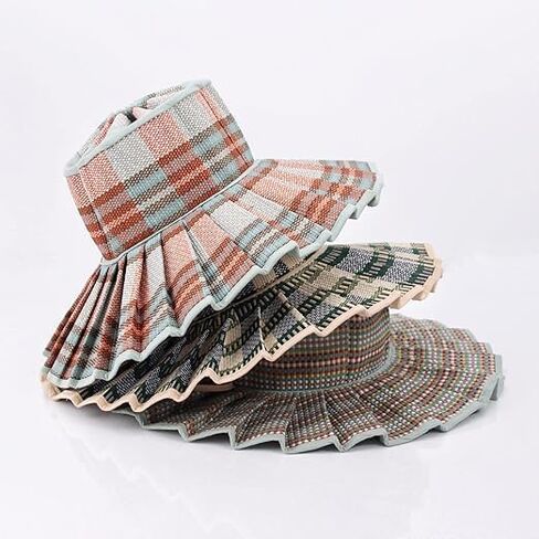 Women's Lorna Murray Hat Straw Reversible Pleated Sun Hat, Wide Brim Foldable Casual Outdoor Beach Hat Summer Sun Hat in Kuwait