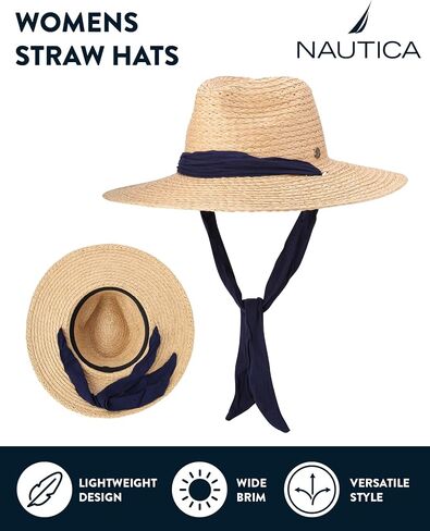 Nautica Womens Sun Hat - Wide Brim Straw Hat with Chin Strap - Packable Beach Sun Hats for Women with Sun Protection in Saudi Arabia