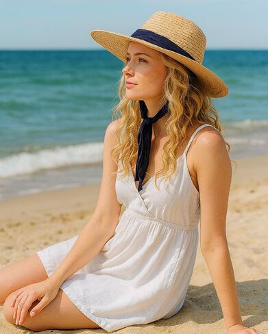 Nautica Womens Sun Hat - Wide Brim Straw Hat with Chin Strap - Packable Beach Sun Hats for Women with Sun Protection in Saudi Arabia
