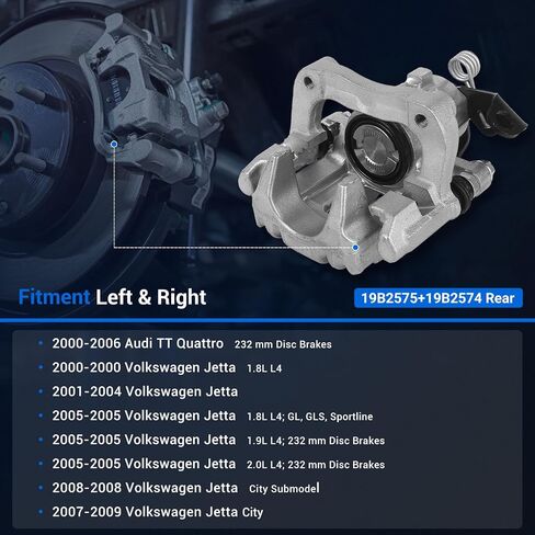 Autoround 19B2575 19B2574 فرجار الفرامل مع دعامة مناسبة لسيارة VW Jetta 2000-2005/2008، Jetta City 2007-2009 & Audi TT Quattro 2000-2006، السائق الخلفي وجانب الركاب، مجموعة من قطعتين in Saudi Arabia