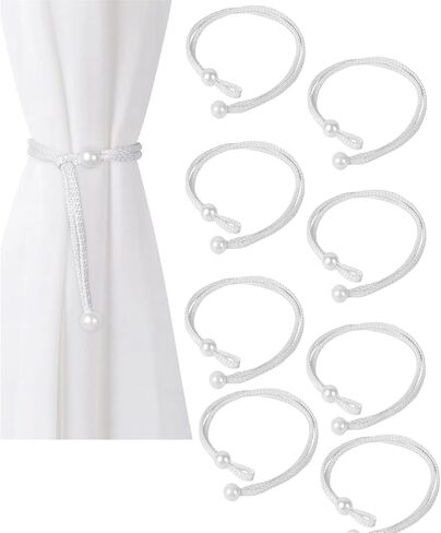 8PCS Classic Style Magnetic Curtain Tiebacks, Magnet Weave Rope Holdbacks for Home and Room White in Saudi Arabia