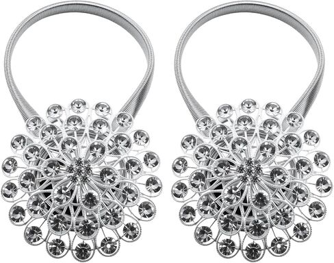 Magnetic Curtain Tiebacks 2Pack, Sparkling Crystal Flower Magnetic Tiebacks for Curtains with High-Elastic Spring Wire Rope for Home Office Decoration, No Drilling Needed in Saudi Arabia