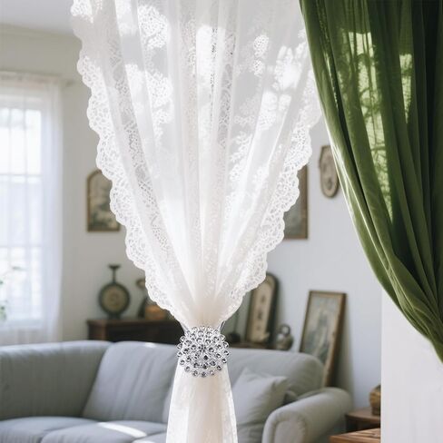 Magnetic Curtain Tiebacks 2Pack, Sparkling Crystal Flower Magnetic Tiebacks for Curtains with High-Elastic Spring Wire Rope for Home Office Decoration, No Drilling Needed in Saudi Arabia