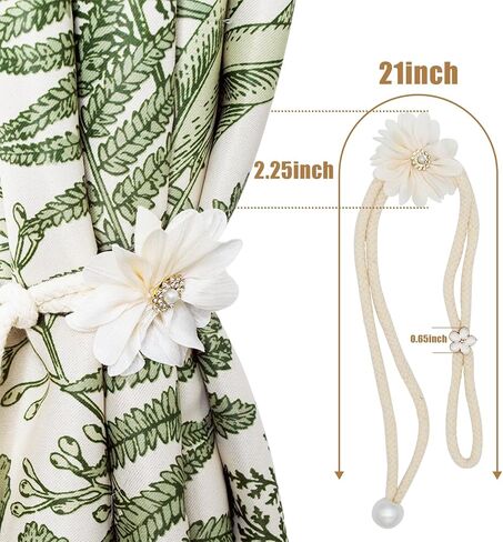 Yancorp 2pcs Boho Curtain Tiebacks - Handmade Pearl & Rope Holdbacks with Buckle Pins, Simple Elegant Curtain Bedroom Decor (Beige Grey-MXH) in Kuwait