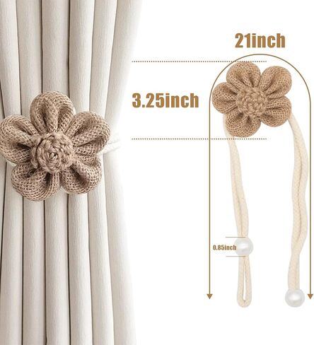 Yancorp 2pcs Boho Curtain Tiebacks - Handmade Pearl & Rope Holdbacks with Buckle Pins, Simple Elegant Curtain Bedroom Decor (Beige Grey-MXH) in Kuwait