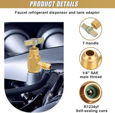 R1234YF Self-Sealing Can Tap Depressor, 1/4" SAE 1/2" LH Thread Valve Bottle Opener with 1/4" SAE Female to 1/2" Male Adapter, Car A/C R1234YF Refrigerant Recharge Kit for R134a R12 R22 Hoses in Saudi Arabia
