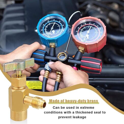 R1234YF Self-Sealing Can Tap Depressor, 1/4" SAE 1/2" LH Thread Valve Bottle Opener with 1/4" SAE Female to 1/2" Male Adapter, Car A/C R1234YF Refrigerant Recharge Kit for R134a R12 R22 Hoses in Saudi Arabia