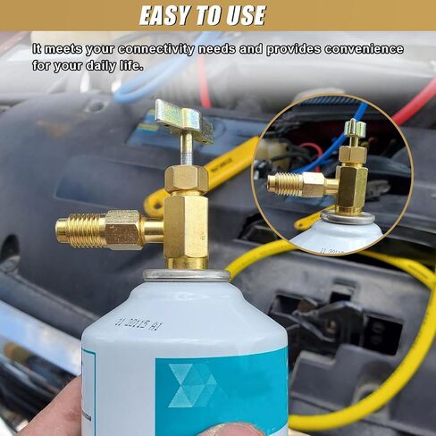R1234YF Self-Sealing Can Tap Depressor, 1/4" SAE 1/2" LH Thread Valve Bottle Opener with 1/4" SAE Female to 1/2" Male Adapter, Car A/C R1234YF Refrigerant Recharge Kit for R134a R12 R22 Hoses in Saudi Arabia