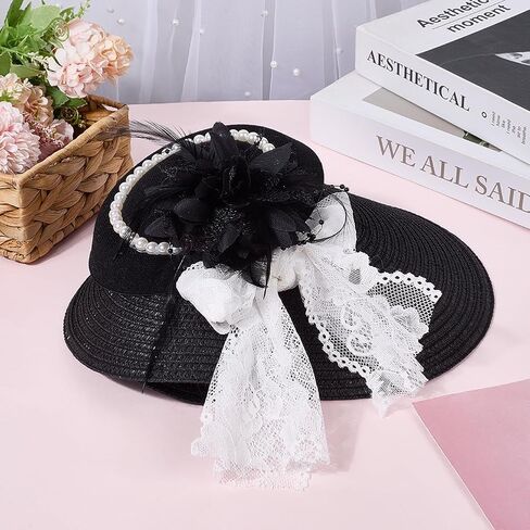 GORGECRAFT Hand Woven Straw Bonnet Hat Base Oval Flat Retro Decor Lolita Hat Burlywood Holiday Tea Party Fascinator Caps Base Antique French Victorian Beach Vacation Sun Cap Accessories for Women in Saudi Arabia