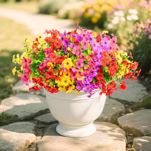 أمهات اصطناعية للخارج، 12 حزمة أم صناعية لمزارعي الخريف في الهواء الطلق، نباتات زهور وهمية صناعية مقاومة للأشعة فوق البنفسجية، ديكور خريف واقعي للشرفة والفناء والفناء (برتقالي الخريف) in Kuwait