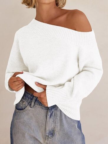 Saodimallsu Womens Off The Shoulder Sweater Long Sleeve Boat Neck Pullover 2025 Casual Trendy Loose Knit Tops in Saudi Arabia