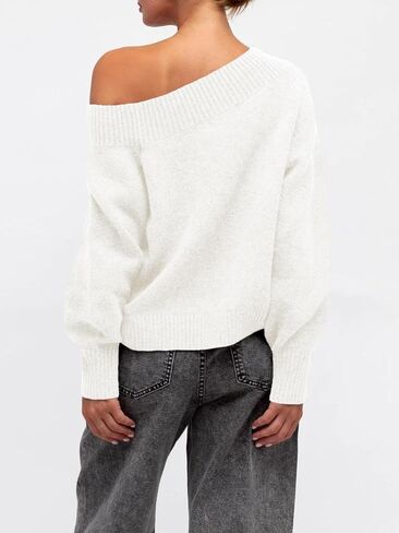 Saodimallsu Womens Off The Shoulder Sweater Long Sleeve Boat Neck Pullover 2025 Casual Trendy Loose Knit Tops in Saudi Arabia