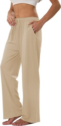 Women's Cotton Pajamas Pants Wide Leg Casual Modal Loose Fit Sleep Soft Comfort Flowy Lounge Pj Bottom with Pockets in Saudi Arabia