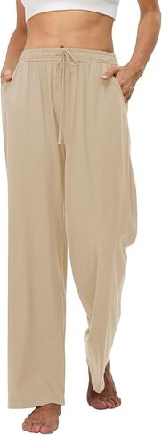 Women's Cotton Pajamas Pants Wide Leg Casual Modal Loose Fit Sleep Soft Comfort Flowy Lounge Pj Bottom with Pockets in Saudi Arabia