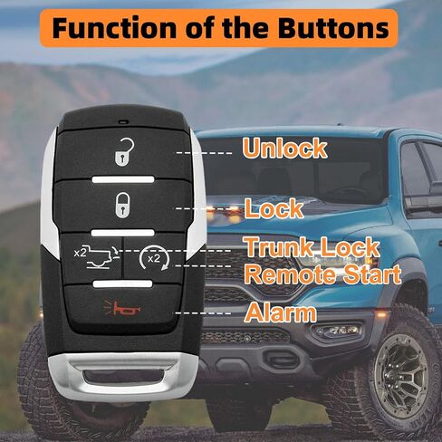Remote Smart Key Fob Fits for RAM 1500 Pickup 2019-2024, FCC ID:OHT-4882056,P/N:68291691AD,68442909AB,68575604AA Car Keyless Entry Remote Control Replacement 433Mhz 4+1 Button in Kuwait