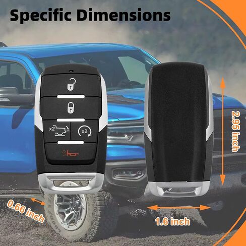 Remote Smart Key Fob Fits for RAM 1500 Pickup 2019-2024, FCC ID:OHT-4882056,P/N:68291691AD,68442909AB,68575604AA Car Keyless Entry Remote Control Replacement 433Mhz 4+1 Button in Kuwait