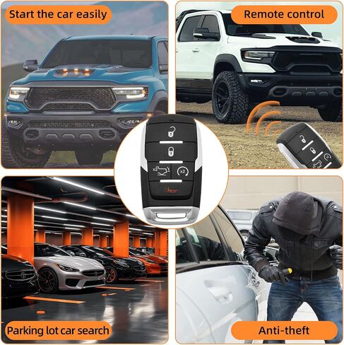 Remote Smart Key Fob Fits for RAM 1500 Pickup 2019-2024, FCC ID:OHT-4882056,P/N:68291691AD,68442909AB,68575604AA Car Keyless Entry Remote Control Replacement 433Mhz 4+1 Button in Kuwait