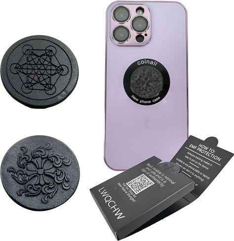 Gadget Protection Shungite Stickers for Cell Phone 2 pcs | Round Sticker Plates for Bad Vibes Blocking | Polished Shungite Stone Plates (Metatron & Cross Flower) in Kuwait