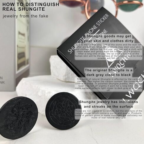 Gadget Protection Shungite Stickers for Cell Phone 2 pcs | Round Sticker Plates for Bad Vibes Blocking | Polished Shungite Stone Plates (Metatron & Cross Flower) in Kuwait