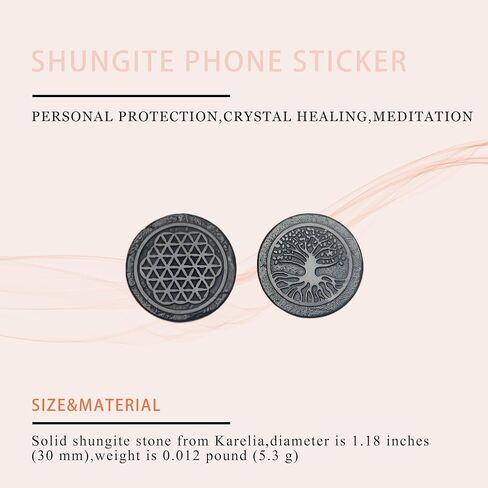 Gadget Protection Shungite Stickers for Cell Phone 2 pcs | Round Sticker Plates for Bad Vibes Blocking | Polished Shungite Stone Plates (Metatron & Cross Flower) in Kuwait