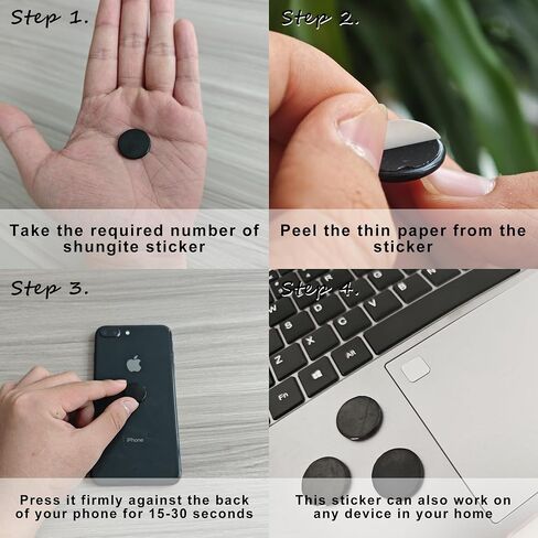 Gadget Protection Shungite Stickers for Cell Phone 2 pcs | Round Sticker Plates for Bad Vibes Blocking | Polished Shungite Stone Plates (Metatron & Cross Flower) in Kuwait
