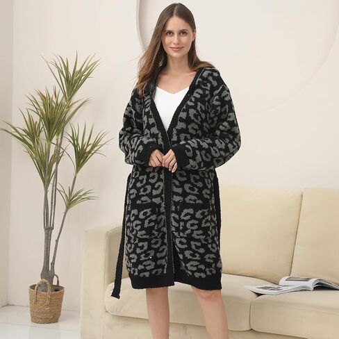 Soft Plush Hooded Robe, Cozy Warm Loungewear Bathrobe with Pockets for Women in Saudi Arabia