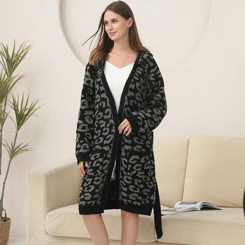 Soft Plush Hooded Robe, Cozy Warm Loungewear Bathrobe with Pockets for Women in Saudi Arabia