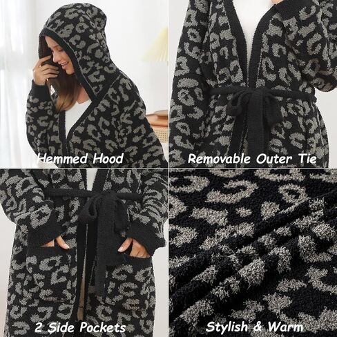 Soft Plush Hooded Robe, Cozy Warm Loungewear Bathrobe with Pockets for Women in Saudi Arabia
